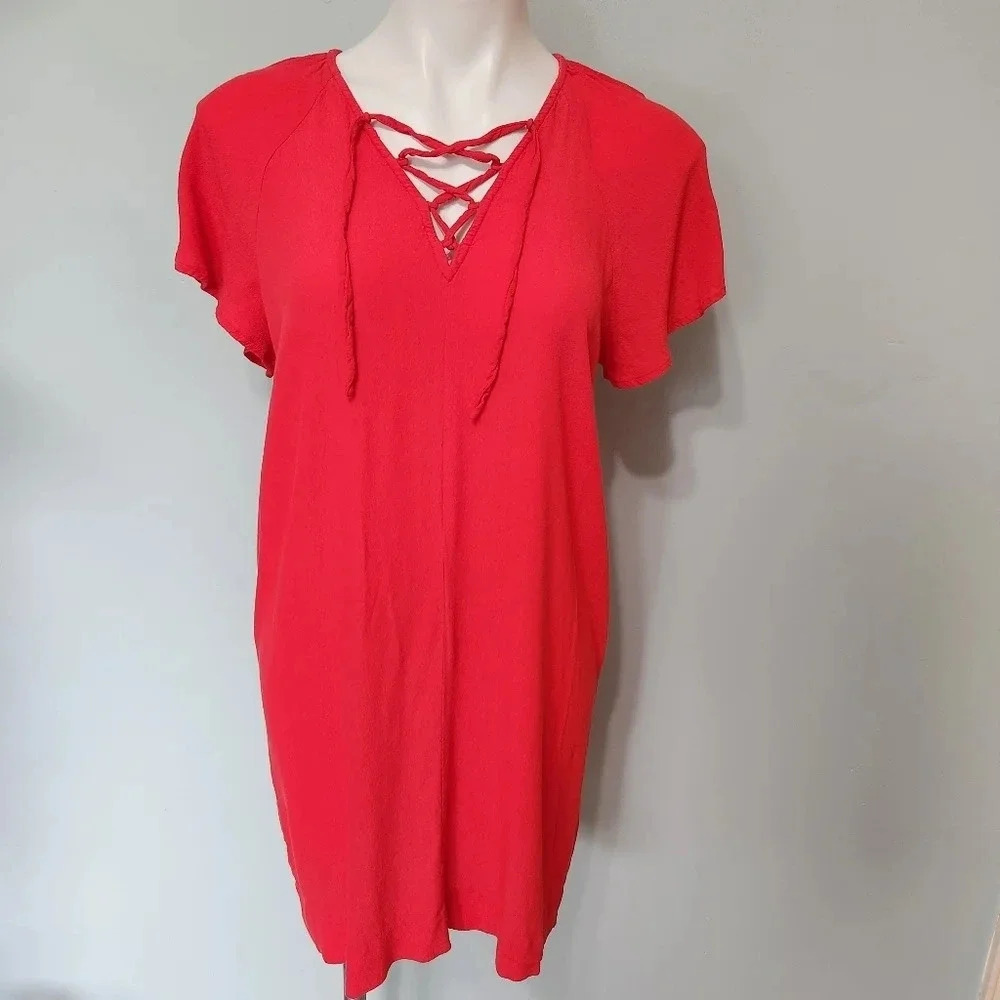 Madewell Red Lace-Up Tunic Dress
